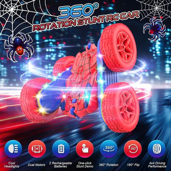 Remote Control Spider RC Car Double Sided 360 Spin Car Toy with Lights for Kids - Picture 3 of 7